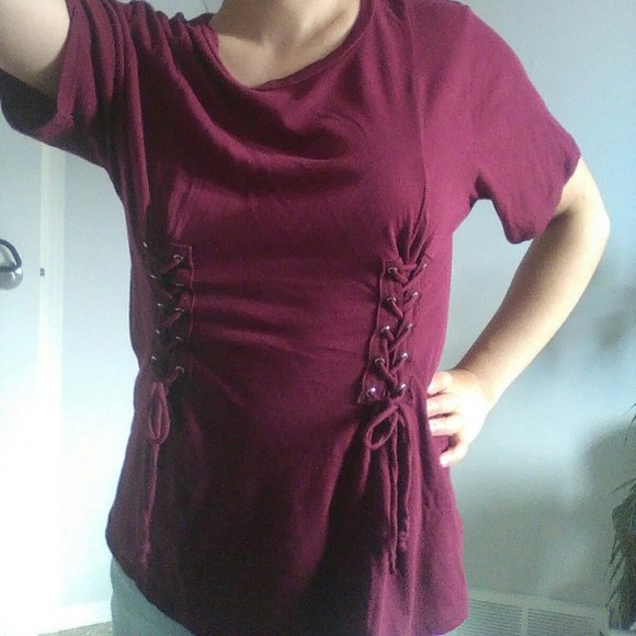 Burgundy Corset Detail Top - Picture 2 of 5
